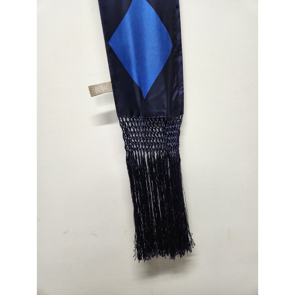Echo Women's Extra Long Diamond Pattern Rectangle Silk Scarf W/Fringe, Blue/Navy - Picture 3 of 8